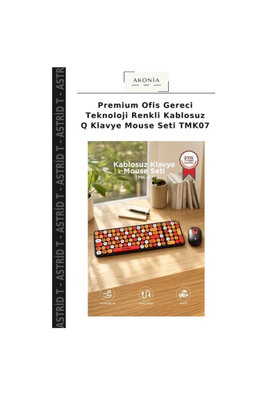 Premium Ofis Gereci Teknoloji Renkli Kablosuz Q Klavye Mouse Seti Tmk07