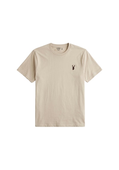 Genius Store Erkek Siyah Tişört %100 Pamuk Süprem Basic Tişört Bisiklet Yaka Nakışlı T-shirt Erkek-nakışlı Bej