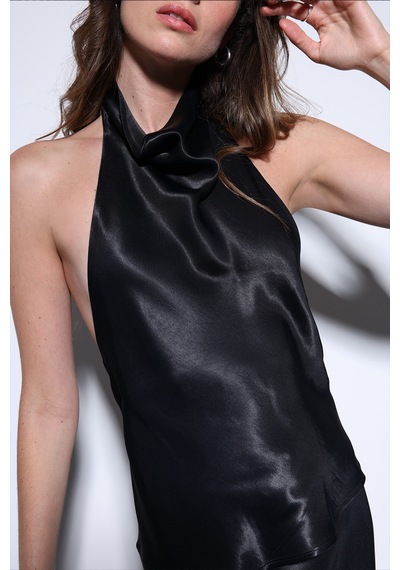 Antioch Saten Halter Kadın Top Siyah