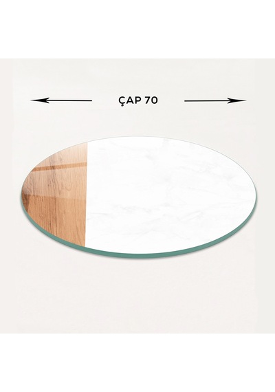 Masa Camı Ekvator Kenarı Ahşap Desenli Çap70cm