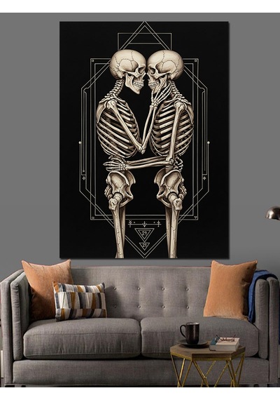 Ahşap Tablo Öpüşen İskeletler Aşk Sonsuz İnsan Figürlü Tablolar