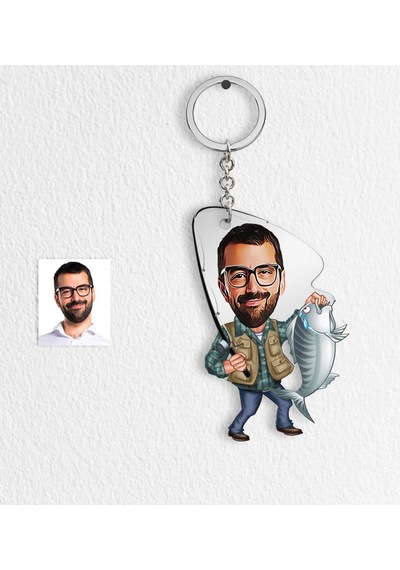 Kişiye Özel Bay Balıkçı Karikatür Anahtarlık - 1