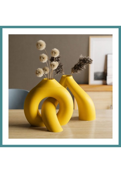 Trendexa 3d Baskı Interlocking Vazo - İç İçe Geçen Dekoratif Vazo-sarı Mac
