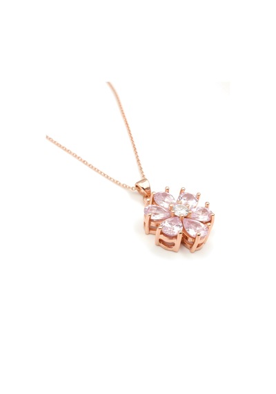 Pembe Taşlı Sevgi Çiçeği Gümüş Kolye - Rose Rose Gold