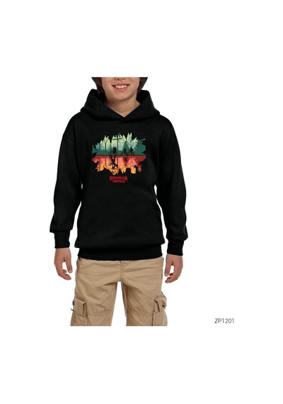 Zepplin Giyim Stranger Things On Forest Siyah Çocuk Kapşonlu Sweatshirt