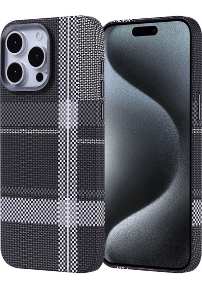 Apple iPhone Uyumlu 15 Pro Max Karbon Fiber Desenli Ve Magsafe Şarj Özellikli Ultra Slim Phantom Premium Sert Pc Kapak Grey Black