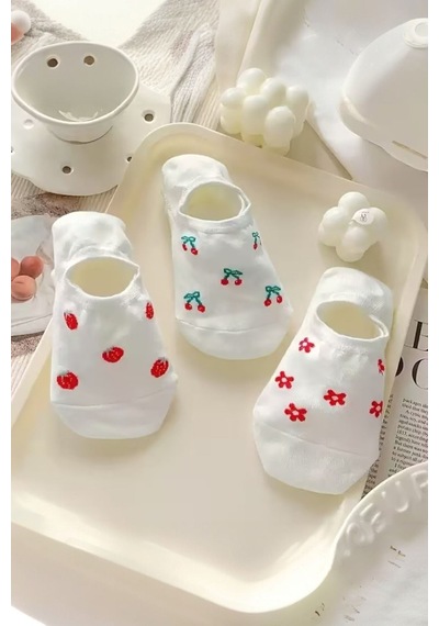 Hitit Socks Kadın 5 Çift Premium Kalite Meyve Ve Çiçek Desenl... Çok Renkli