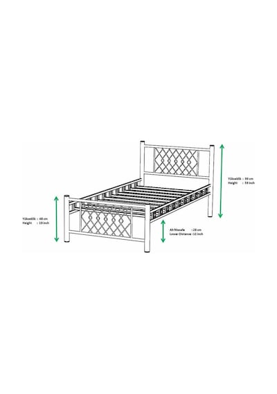 Argimo Metis Tek Kişilik Metal Beyaz Karyola 90x190