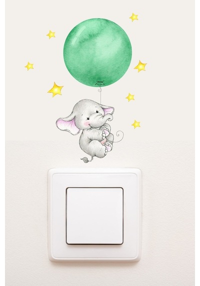 Priz Yeşil Balonlu Fil Dekoratif Priz Sticker