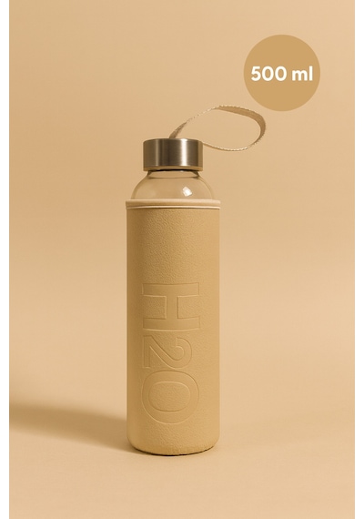 500 Ml H2o Deri Kılıflı Cam Matara Krem