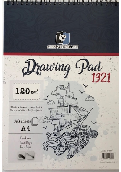 Alex Schoeller A4 Drawing Pad 30 Yaprak Üstten Spiralli Eskiz Def