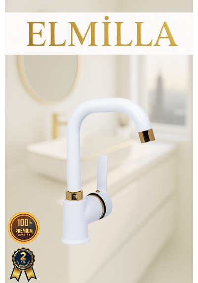 Beyaz Gold Armut Delta Kol Köşe Borulu Banyo Lavabo Bataryası Çeşmesi Musluğu Çift Su Girişli