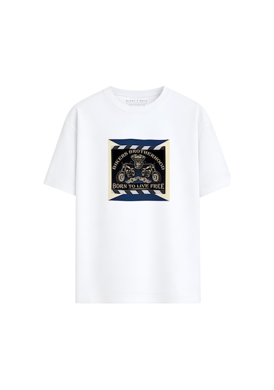 Black Nova Oversize Baskılı Unisex %100 Pamuk T-shirt Live Free Beyaz