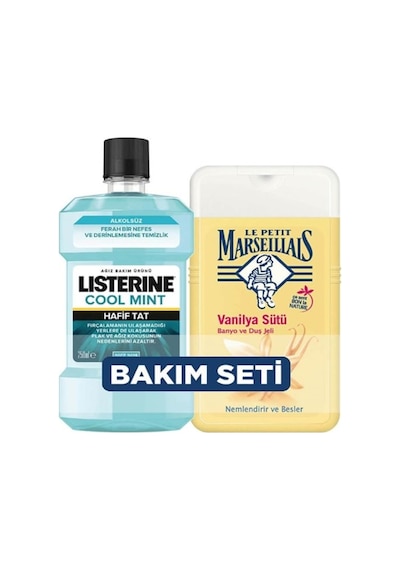 Listerine Cool Mint Hafif Tat Ağız Bakım Suyu 250 ML + Le Petit Marseillais Vanilya Sütü Duş Jeli 250 ML