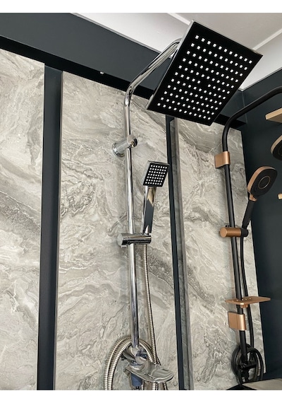 İsaoğlu Yapı Duş Seti Tepe Yağmurlama Duş Sistemi Banyo Bataryası Dahil Set Robot Duş Seti Gümüş Renk Premium Set Gümüş