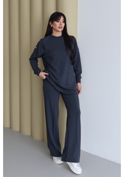 Balenbi Omuz Çıtçıt Detaylı Bisiklet Yaka Oversize Modal Tesettür Takım 1178 Füme Balenbi Omuz Çıtçıt Detaylı Bisiklet Yaka Oversize Modal Tesettür Takım 1178 Füme