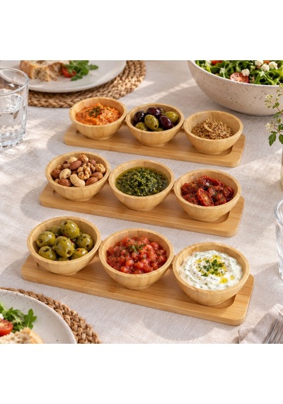 Bambu Üçlü Sosluk Stantlı Üçlü Set Kahverengi