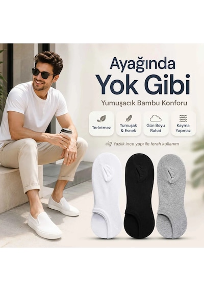 Çorap Giyim Erkek Bambu 6 Lı Dikişsiz Babet Çorap Siyah Beyaz Gri Görünmez Sneaker Çorap Nefes Alan Yumuşak