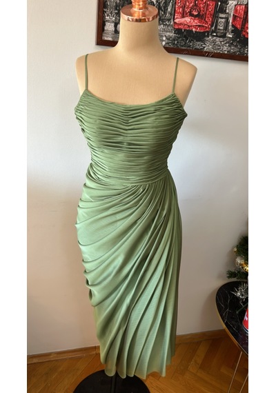 Chica Rosa Fashion Drapeli Haki Midi Elbise