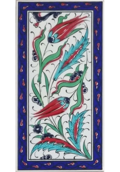 Armada Çini 10X20 Cm Ed 225 Kobalt Çerçeveli Iki Lale El Dekoru