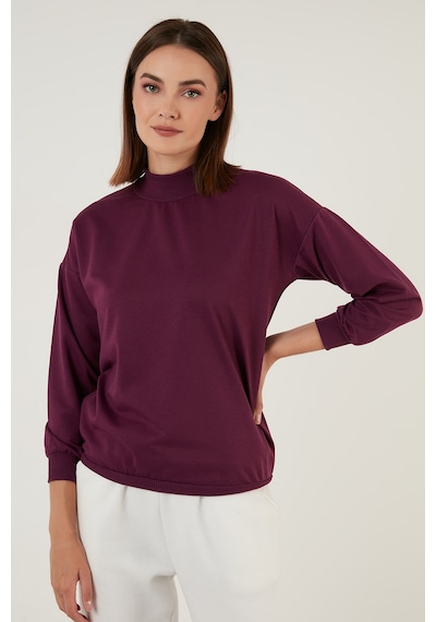 Lela Pamuklu Dik Yaka Basic Örme Bayan Sweat 5863323 Mor