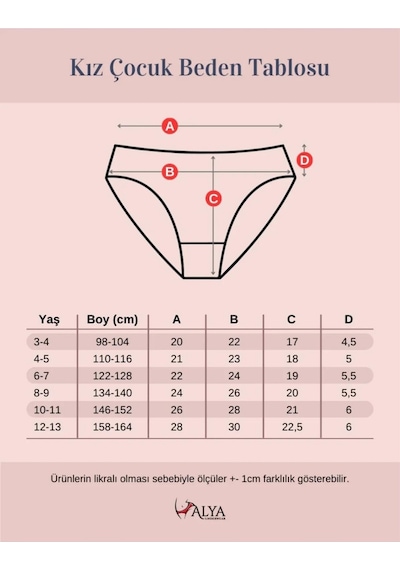 Alya Underwear Kız Çocuk - Garson %100 Pamuklu Slip Külot - Kalp Desenli Jakar İşlemeli Çok Renkli P15