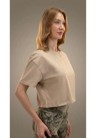Heyy's Oversize Kadın Crop Taş Rengi T-shirt Taş