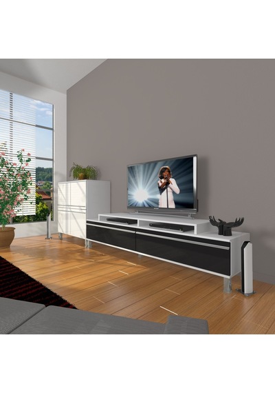 Decoraktiv Ekoflex On Mdf Krom Ayaklı Tv Ünitesi Tv Sehpası Beyaz - Siyah