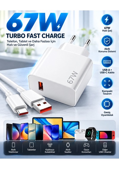 Bowie 67w'a Kadar Turbo Hızlı Şarj Aleti Type-c Kablo Xiaomi Redmi 13 Pro+ 5g İçin Uyumlu