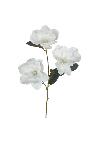 Yapay Çiçek Beyaz Manolya Islak Doku 3 Kafalı Uzun Dal Çiçek Flowers 80cm