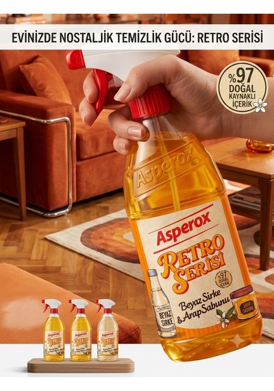 Asperox Retro Serisi Beyaz Sirke & Arap Sabunu Çok Amaçlı Yüzey Temizleyici Sprey 750 Ml %97 Doğal Diğer