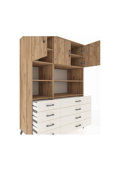 Kronos Dolap 8 Raflı 8 Çekmeceli 3 Kapaklı 132x59x195 Çam-çam... Çam