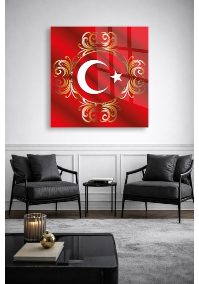 Türk Bayrağı Ay Yıldız Gold Osmanlı Cam Tablo Modern Sanat Tablosu Uv Baskılı Canlı Renkler Yatak Odası Ve Antre Anlamlı Hediye Seçeneği