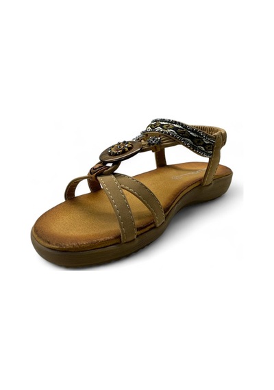 7058 Kadın Anatomik Taşlı Sandalet Camel