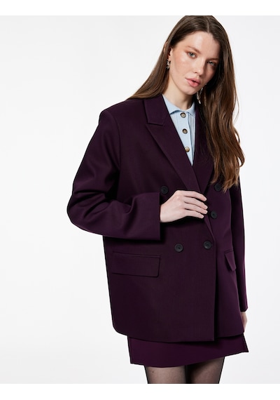 Koton Düğmeli Cep Detaylı Uzun Kollu Kruvaze Yaka Blazer Ceket Mor 6wak50128uw Mor