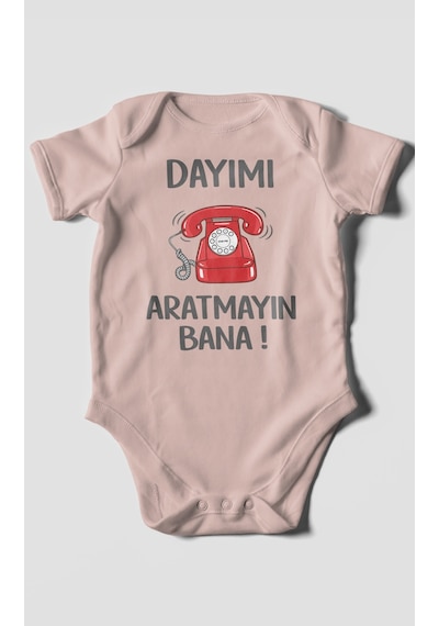 Morivokids Dayımı Aratmayın Bana Kısa Kollu Bebek Body %100 Pamuk Pastel Pembe
