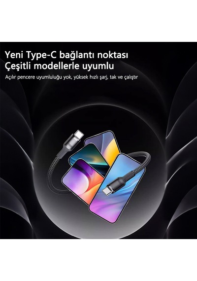 100w Çift Type-c Dokuma Şarj Kablosu 1.5 Metre 6a Yüksek Akım Lav Desenli Volfram Kılıf 1,5 Metre Tip-c - Tip-c