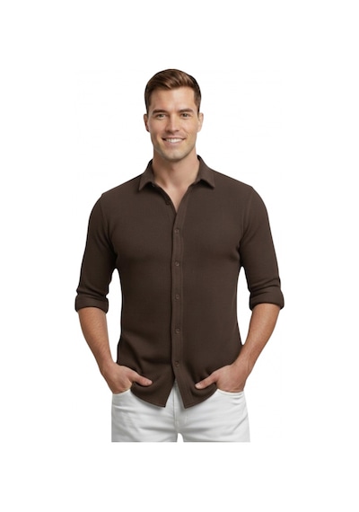 Deep Sea Deepsea Kahve Slim Fit Örme Kumaş Likralı Erkek Gömlek Nefes Alan Esnek Ve Modern Tasarım 2602604