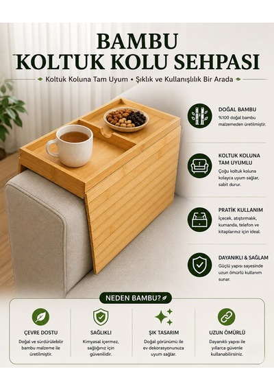 Bambu Koltuk Kolu Sehpası - Katlanabilir Koltuk Yanı Tepsi Çok Renkli