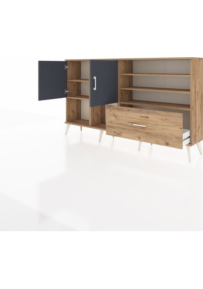 Arges Konsol 7 Raflı Tek Çekmeceli 2 Kapaklı 176x30x99 Çam-antrasit/çam Antrasıt/atlas Çam - Atlas Çam