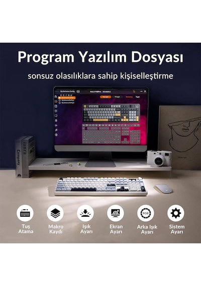 Aula F108 Pro Ekranlı Mekanik Klavye Reaper Switch Rgb Hot Swap 8000mah Makrolu Oyuncu Klavyesi Mavi