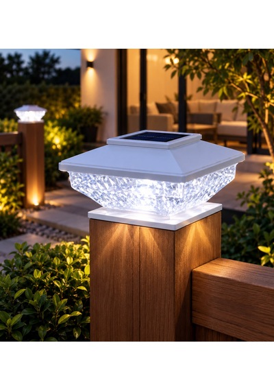 8 Adet Güneş Enerjili Dekoratif Direk Üstü Solar Led Bahçe Ve Teras Aydınlatma Lambası Kristal Tasarımlı Beyaz Işık