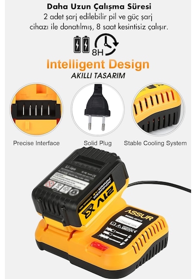 Assur ASR1030-02-02 21V Çift Akü 6 Başlıklı Set Sarı Assur ASR1030-02-02 21V Çift Akü 6 Başlıklı Set Sarı