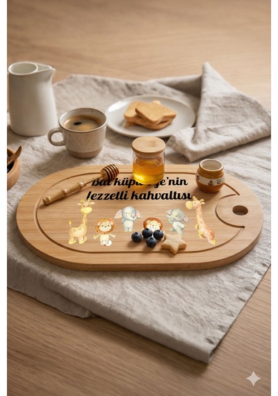 Sevimli Hayvanlar Temalı Kişiye Özel İsimli Bebek Kahvaltı Tepsisi Figür 3