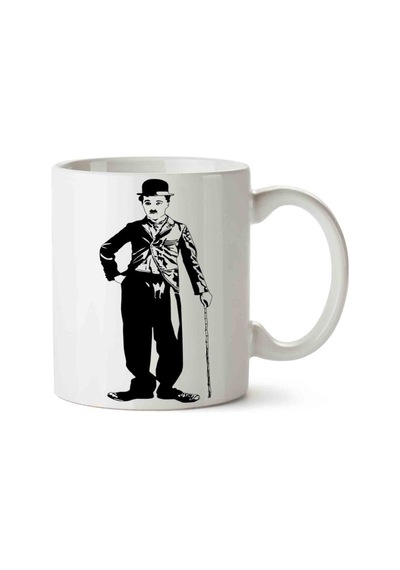 Charlie Chaplin Baston Porselen Kupa Bardak Beyaz