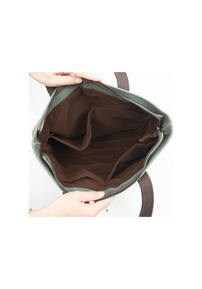 Gillario Design 05 Kanvas Kumaş - Deri Kadın Haki Omuz Çanta Haki-yesil Kahverengi-1