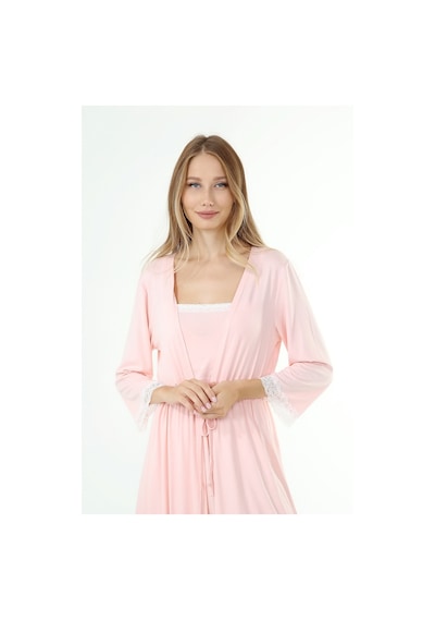 Luvmabelly Myra9650 Sabahlıklı Önden Bölmeli Dantelli Emzirme Geceliği -pembe-pembe
