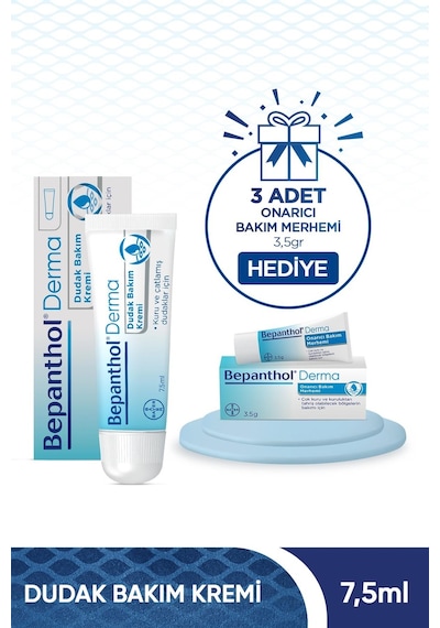 Bepanthol Derma Dudak Bakım Kremi 7.5 ML + Onarıcı Bakım Merhemi 3 x 3.5 G