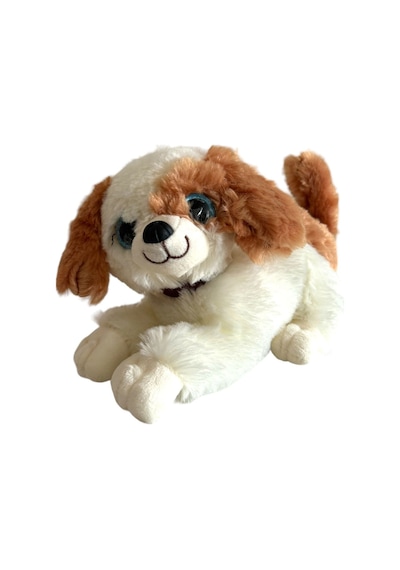 Peluş Köpek Havlayan Yatan Sevimli Peluş Köpek 25 Cm Yatan Sesli Köpek Peluş - Beyaz Beyaz