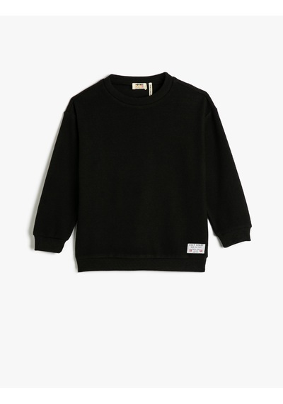 Koton Basic Sweatshirt Pamuklu Bisiklet Yaka Etiket Detaylı Siyah 4wkb10339tk